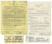 Two 1959 Contracts Signed by Moe Howard -- AGVA Contract Signed The 3 Stooges / Moe Howard & Loews Theatres Contract Signed Moe Howard -- Each Measures 8.5 x 11, Very Good